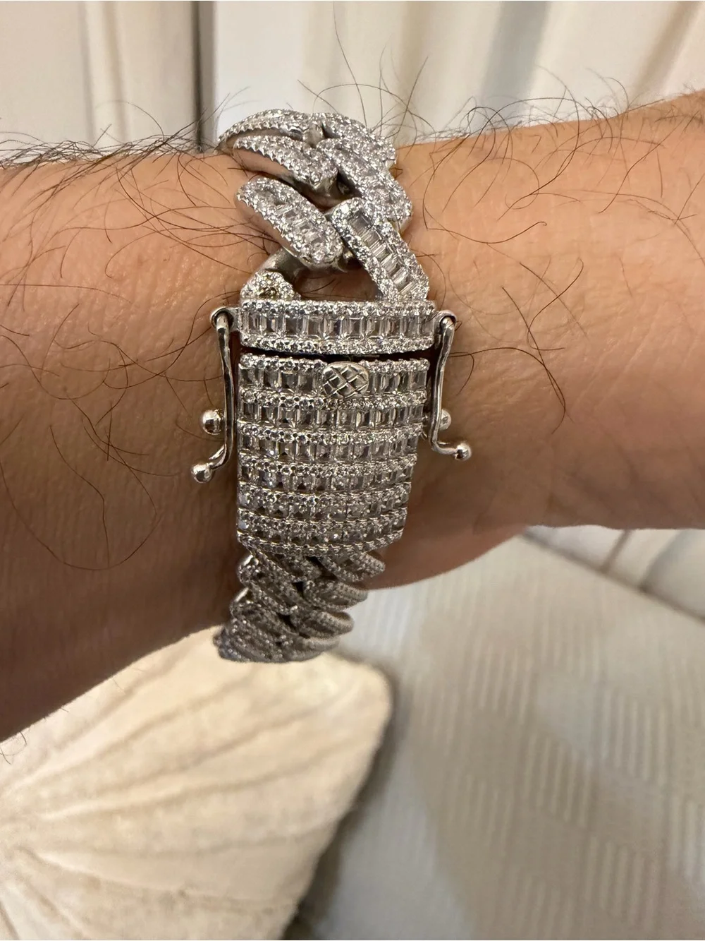 Solid 925 Sterling Silver 15.4mm Baguette Cuban Link Bracelet Iced Out CZ 8